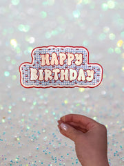 Cherry Gingham Happy Birthday Cake Topper – Retro Style