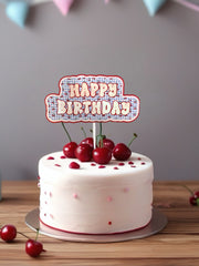 Cherry Gingham Happy Birthday Cake Topper – Retro Style