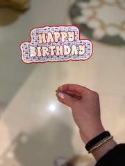 Cherry Gingham Happy Birthday Cake Topper – Retro Style