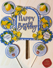 Italian Lemon Cupcake Toppers – Mediterranean Party Picks – Set of 4 | Premium Cardstock