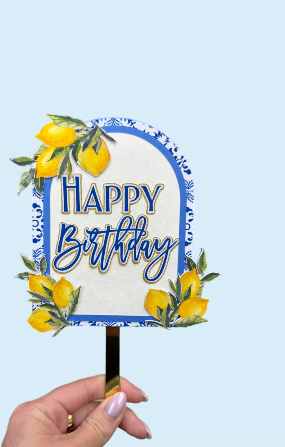 Italian Lemon-Themed “Happy Birthday” Cake Topper – | Mediterranean Party Decor | Premium Cardstock