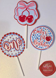 Cherry Themed Custom Cupcake Toppers | Personalized Toppers for Birthday, Baby Shower, Summer Parties | Set of Custom Name Toppers set of 6
