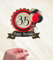 Custom Birthday Cake Topper - Elegant Red, Black & Gold Design