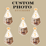 Boho Print, Paisley, Rainbows Themed Custom Photo Party Hat Sticker