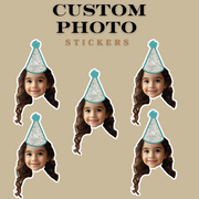 Boho Print, Paisley, Rainbows Themed Custom Photo Party Hat Sticker