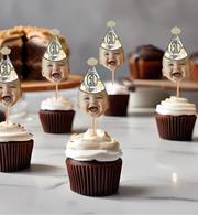 Boho Print, Paisley, Rainbows Themed Custom Photo Themed Party Hat Cupcake Toppers