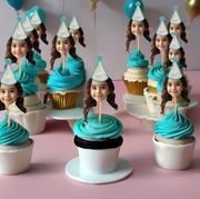 Boho Print, Paisley, Rainbows Themed Custom Photo Themed Party Hat Cupcake Toppers