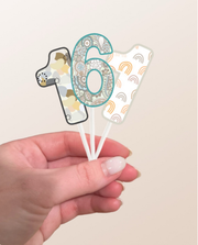 Number Cake Topper in Boho Print, Paisley, Rainbows