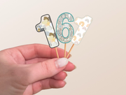 Number Cupcake Topper in Boho Print, Paisley, Rainbows