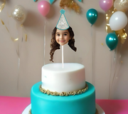 Boho Print, Paisley, Rainbows Themed Custom Photo Themed Party Hat Cake Toppers