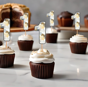 Number Cupcake Topper in Boho Print, Paisley, Rainbows