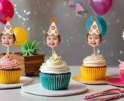 Floral (daisy's /sunflowers) Custom Photo Themed Party Hat Cupcake Toppers