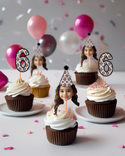 Floral (daisy's /sunflowers) Custom Photo Themed Party Hat Cupcake Toppers