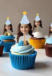 Lemon Pattern Themed Custom Photo Themed Party Hat Cupcake Toppers