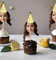Lemon Pattern Themed Custom Photo Themed Party Hat Cupcake Toppers