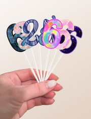 Number Cake Topper in Marble, Galaxy, Abstract Prints