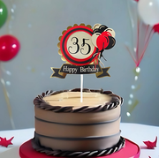 Custom Birthday Cake Topper - Elegant Red, Black & Gold Design