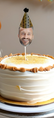 Simple Custom Photo Themed Party Hat Cake Toppers