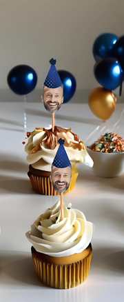 Simple Custom Photo Themed Party Hat Cupcake Toppers
