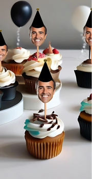 Simple Custom Photo Themed Party Hat Cupcake Toppers