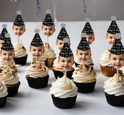 Sports/Cars/Video Games/ Donut Print Custom Photo Themed Party Hat Cupcake Toppers