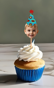 Sports/Cars/Video Games/ Donut Print Custom Photo Themed Party Hat Cupcake Toppers