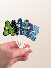 Number Cake topper Sports/Cars/Video Games/ Donuts/ Animals Theme Print