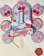 Cherry Themed Custom Cupcake Toppers | Personalized Toppers for Birthday, Baby Shower, Summer Parties | Set of Custom Name Toppers set of 6